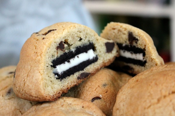 chocolate chip cookies with oreos inside. Monster-sized Chocolate Chip