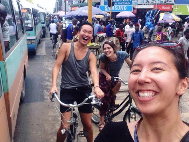 Biking with my coworkers and friends, Logan and Alex, in Kariakoo, Dar's bustling main city market.